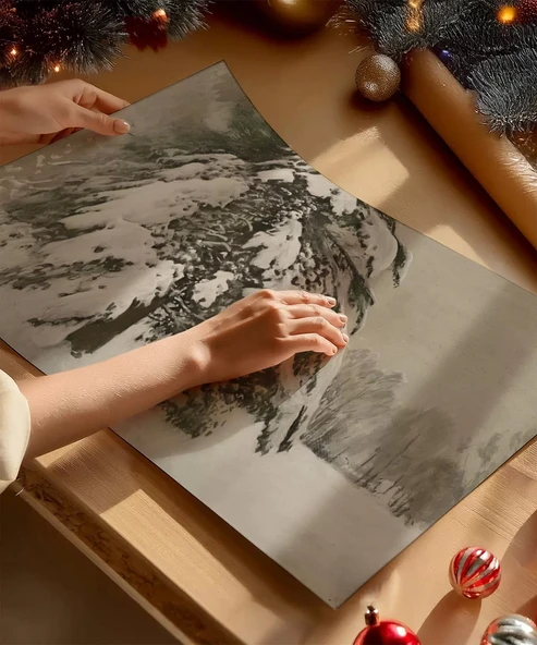 Çerçevesiz Poster Rustik Kar Manzarası - Resim 2