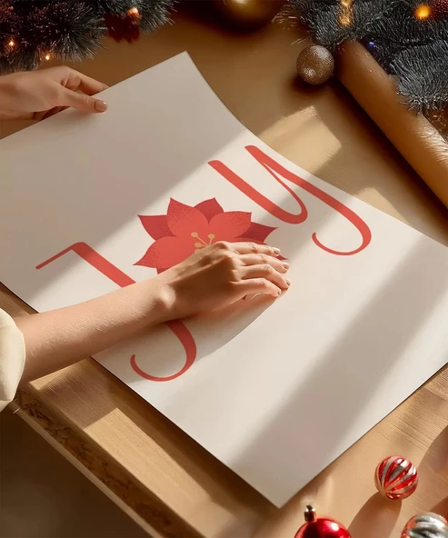 Çerçevesiz Poster Noel Çiçeği Temalı Joy - 2