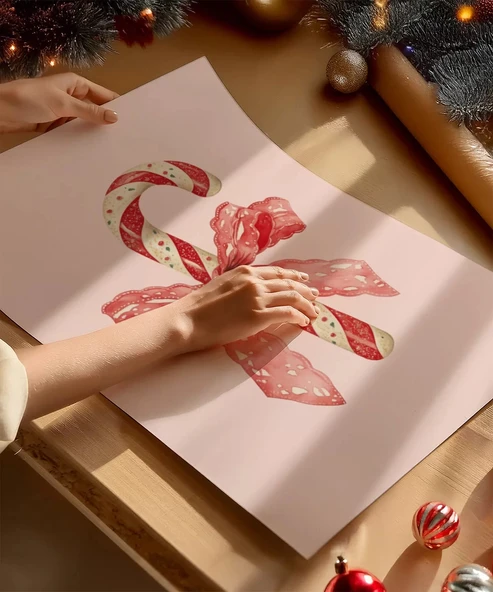 Çerçevesiz Poster Kırmızı Kurdeleli Şeker Çubuğu - Resim 2