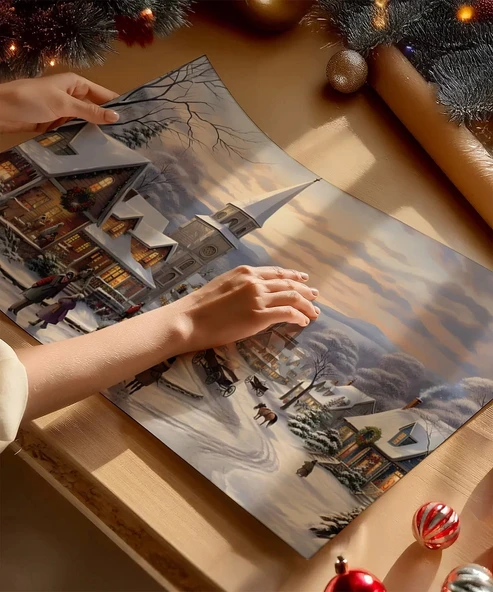 Çerçevesiz Poster Kış Köyünde Yılbaşı Akşamı - Resim 3