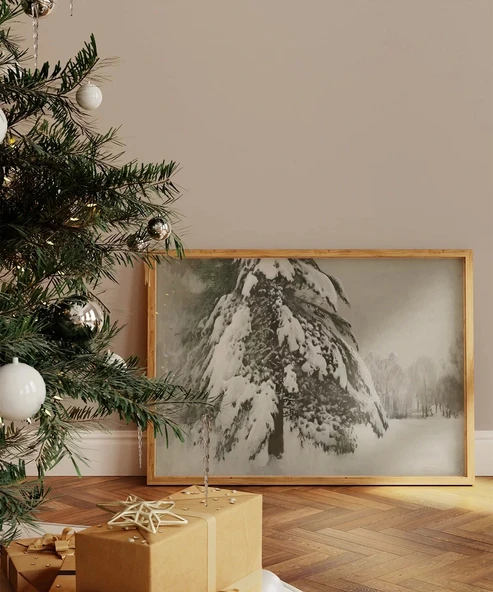 Çerçevesiz Poster Rustik Kar Manzarası ürün görseli