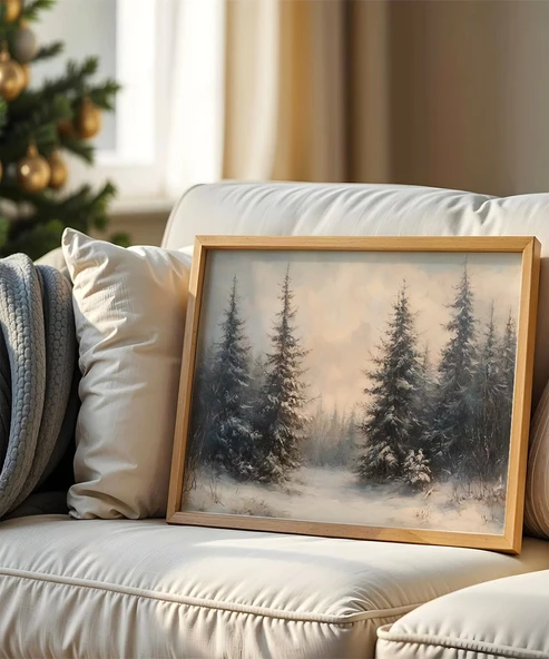 Çerçevesiz Poster Çam Ağaçlarıyla Süslenmiş Doğa ürün görseli