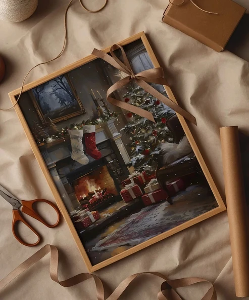 Çerçevesiz Poster Sıcak Şömine - Resim 2