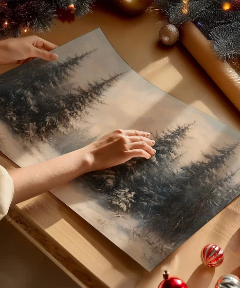 Çerçevesiz Poster Çam Ağaçlarıyla Süslenmiş Doğa - Resim 2