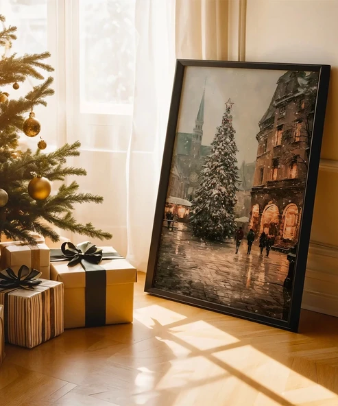 Çerçevesiz Poster Tarihi Şehir Meydanında Noel Ağacı ürün görseli