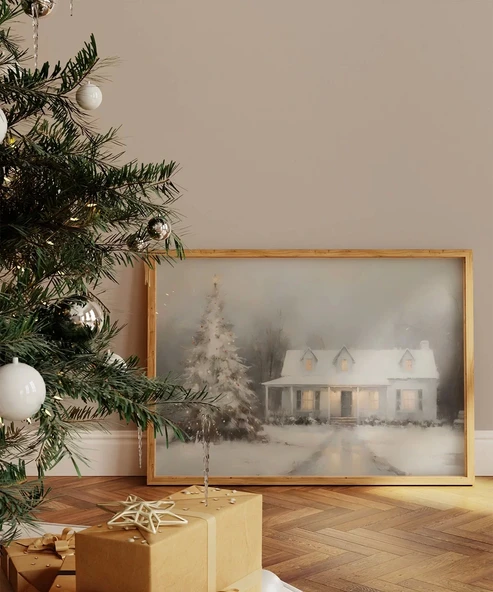 Çerçevesiz Poster Karlı Günlerde Sıcak Bir Ev ürün görseli