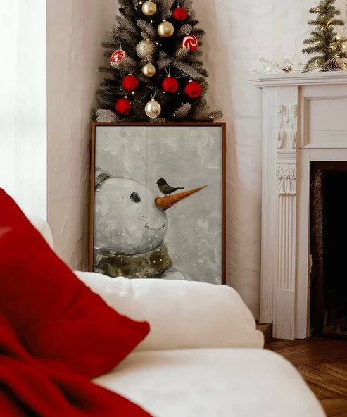 Çerçevesiz Poster Kardan Adam ve Minik Dostu - 2