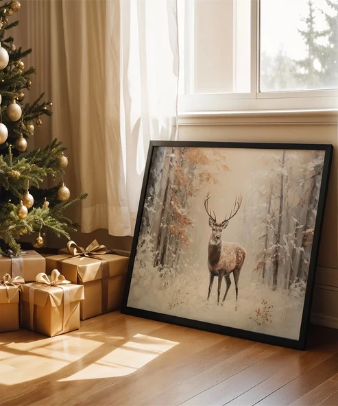 Çerçevesiz Poster Beyaz Ormanda Geyik ürün görseli