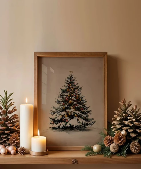 Çerçevesiz Poster Işıklı Çam Ağacı ürün görseli