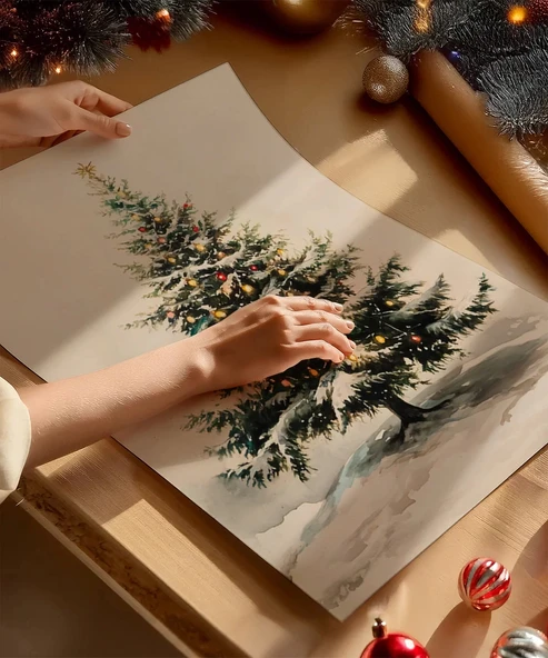 Çerçevesiz Poster Noel Ağacı Sanat - Resim 2