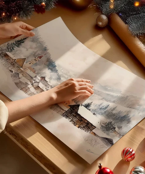 Çerçevesiz Poster Beyaz Dağların Ev Huzuru - Resim 2