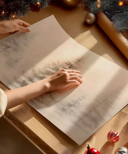 Çerçevesiz Poster Aydınlatılmış Çam Ağacı - Resim 3