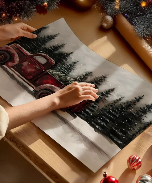 Çerçevesiz Poster Kırmızı Kamyon - Resim 3