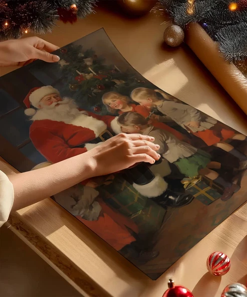 Çerçevesiz Poster Mutlu Çocuklar ve Noel Baba - Resim 2