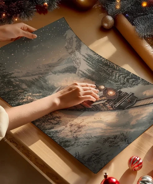 Çerçevesiz Poster Karlarla Kaplı Tren Yolu - Resim 2