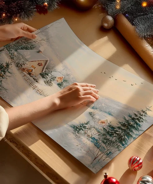 Çerçevesiz Poster Karla Kaplı Köy - Resim 2