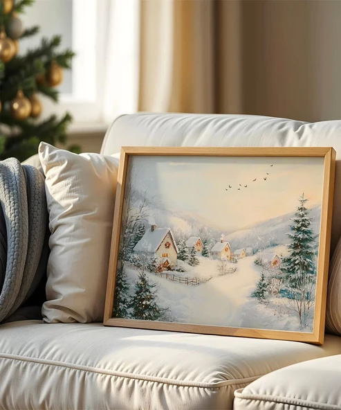 Çerçevesiz Poster Karla Kaplı Köy ürün görseli