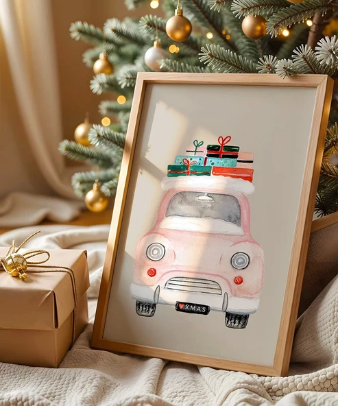 Çerçevesiz Poster Sevimli Araba ve Hediyeler ürün görseli