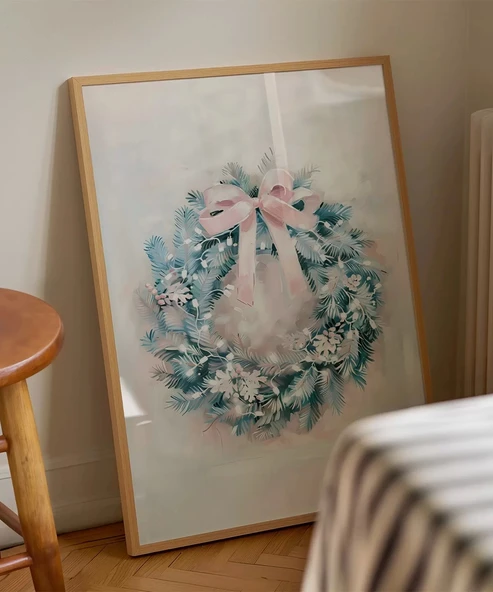 Çerçevesiz Poster Pastel Tonlarda Zarif Yılbaşı Çelengi ürün görseli