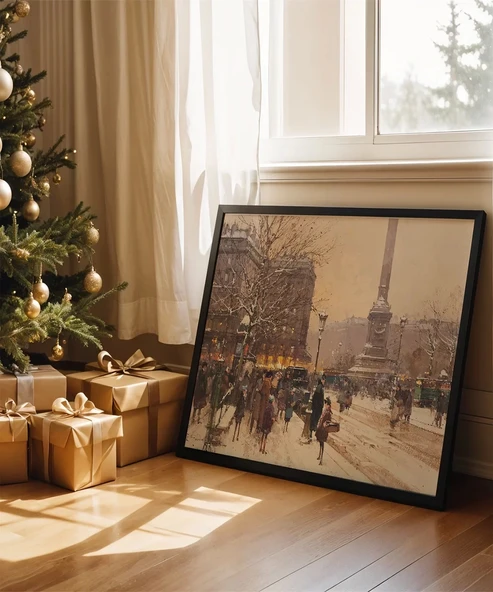 Çerçevesiz Poster Karla Kaplı Şehir Sokakları ürün görseli