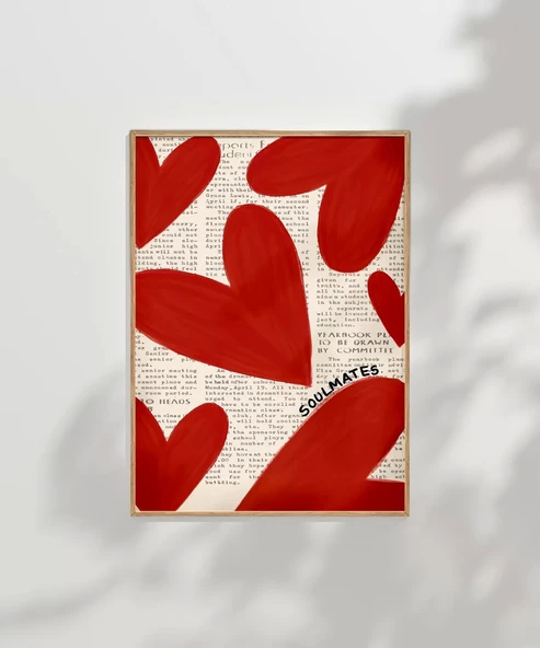 Çerçevesiz Poster Soulmates Gazete Arkaplanlı Kalp Tasarımlı - Resim 5