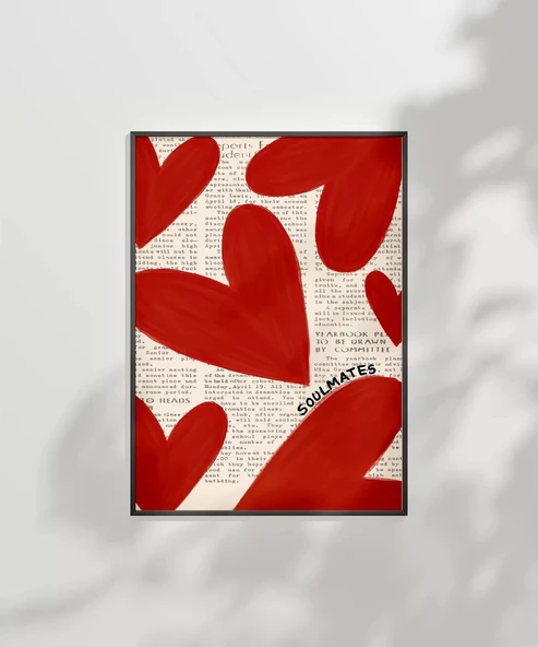 Çerçevesiz Poster Soulmates Gazete Arkaplanlı Kalp Tasarımlı - Resim 7
