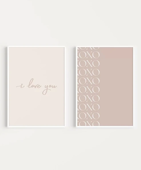 Çerçevesiz Poster I Love You ve XOXO Minimal  Set - Resim 2