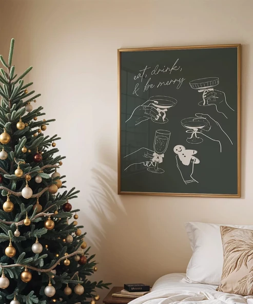 Çerçevesiz Poster Doğal Tonlarda Yılbaşı Kutlaması ürün görseli