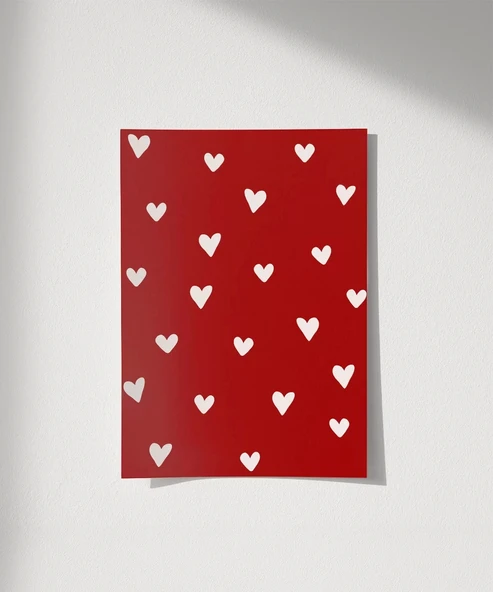 Çerçevesiz Poster Beyaz Kalpler Desenli - Resim 8