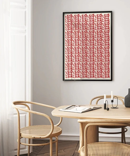 Çerçevesiz Poster Kırmızı Love Yazılı Tekrarlı Desen - Resim 4