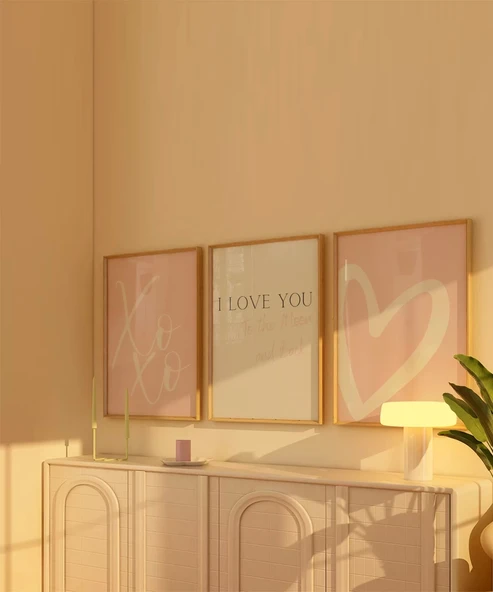 Çerçevesiz Poster XoXo, I Love You, ve Kalp Tasarımlı Minimal - Resim 3
