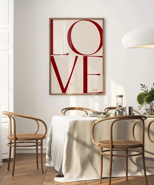Çerçevesiz Poster LOVE You Minimal ve Şık Tipografik - Resim 3