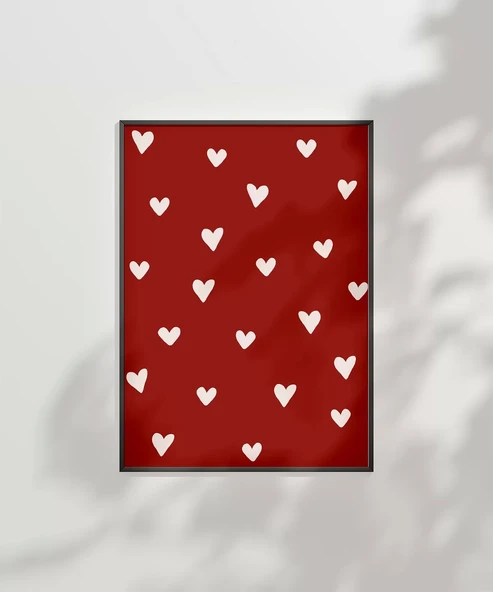 Çerçevesiz Poster Beyaz Kalpler Desenli - Resim 7