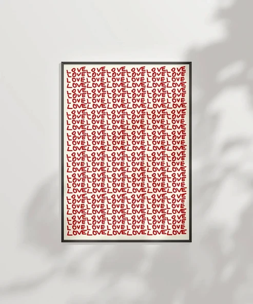 Çerçevesiz Poster Kırmızı Love Yazılı Tekrarlı Desen ürün görseli