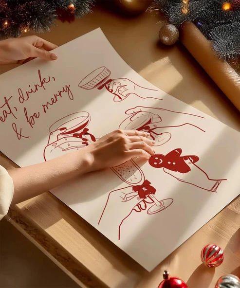 Çerçevesiz Poster Eat, Drink & Be Merry Kutlama ve Neşe - Resim 2