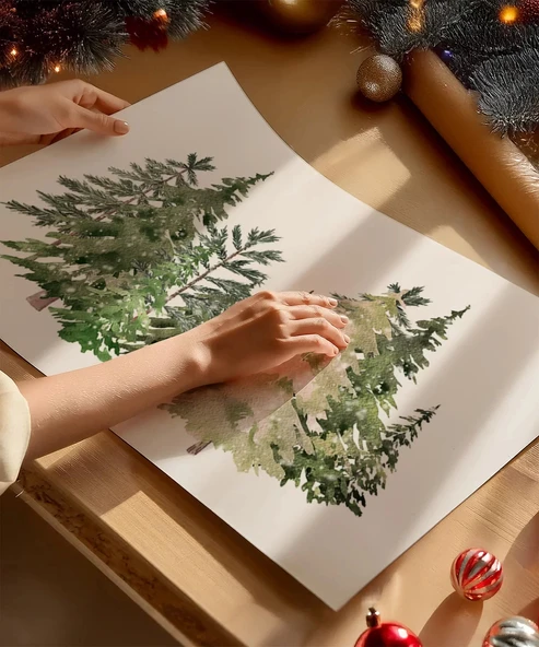 Çerçevesiz Poster Yılbaşı Ağaçları Sanatsal - Resim 2