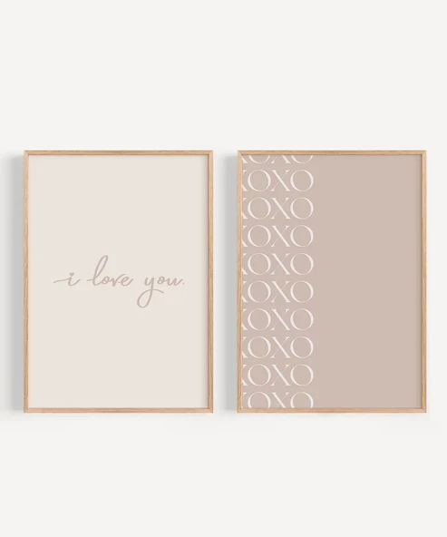 Çerçevesiz Poster I Love You ve XOXO Minimal  Set - Resim 7