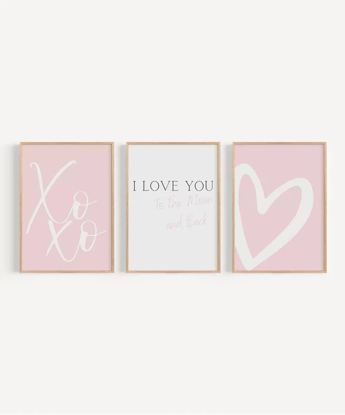 Çerçevesiz Poster XoXo, I Love You, ve Kalp Tasarımlı Minimal - Resim 7