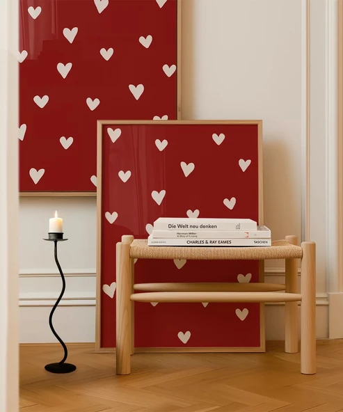 Çerçevesiz Poster Beyaz Kalpler Desenli - Resim 4