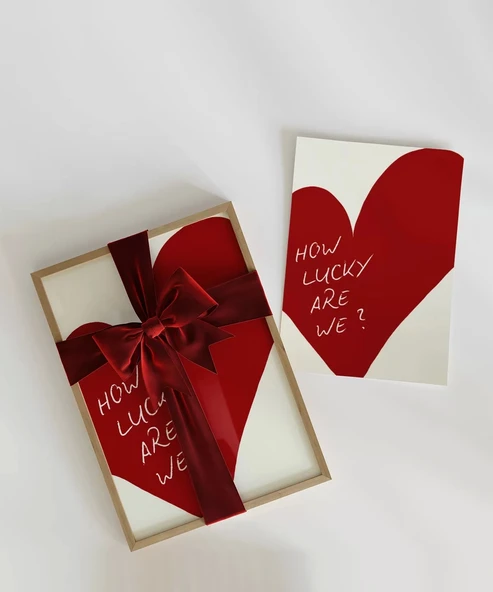 Çerçevesiz Poster How Lucky Are We Kalp Tasarımlı - Resim 2