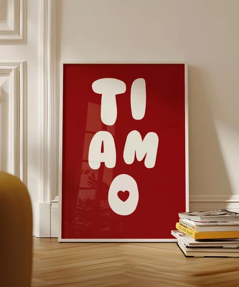Çerçevesiz Poster Ti Amo Kalp Detaylı Tipografik - 3