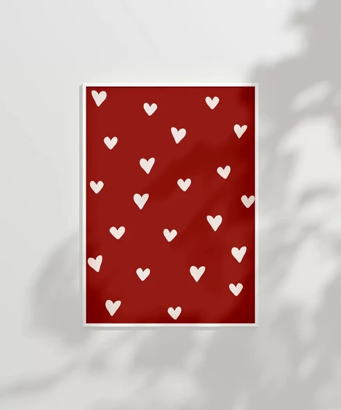 Çerçevesiz Poster Beyaz Kalpler Desenli ürün görseli