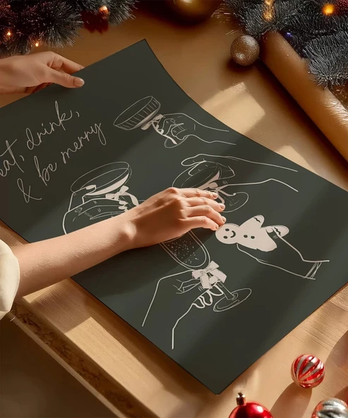 Çerçevesiz Poster Doğal Tonlarda Yılbaşı Kutlaması - Resim 2