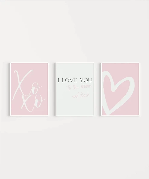 Çerçevesiz Poster XoXo, I Love You, ve Kalp Tasarımlı Minimal - Resim 2