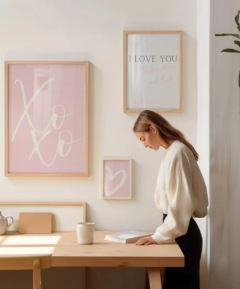 Çerçevesiz Poster XoXo, I Love You, ve Kalp Tasarımlı Minimal - Resim 4
