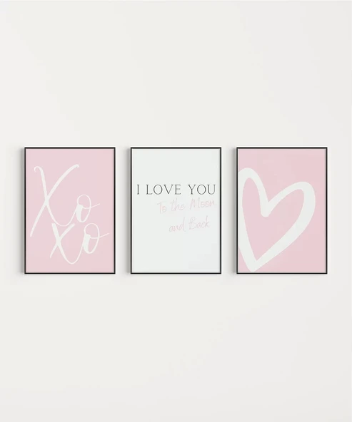 Çerçevesiz Poster XoXo, I Love You, ve Kalp Tasarımlı Minimal ürün görseli