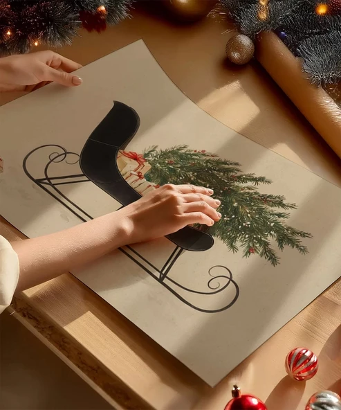 Çerçevesiz Poster Hediye ve Çam Temalı Yılbaşı - Resim 2