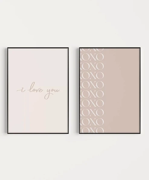 Çerçevesiz Poster I Love You ve XOXO Minimal  Set - Resim 6