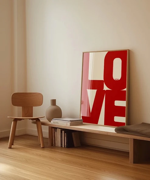 Çerçevesiz Poster LOVE You Büyük Tipografik - Resim 3