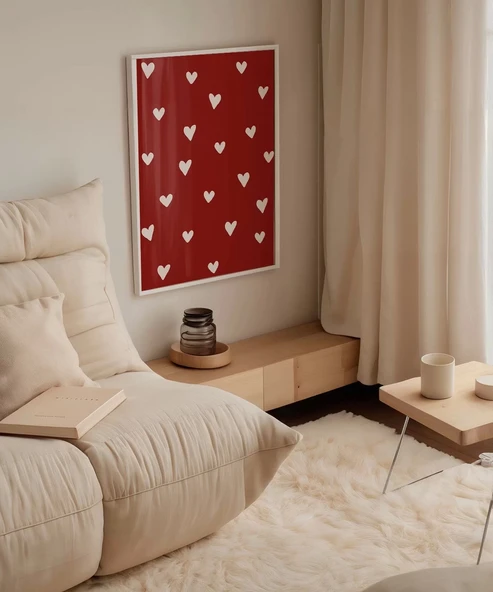 Çerçevesiz Poster Beyaz Kalpler Desenli - Resim 5